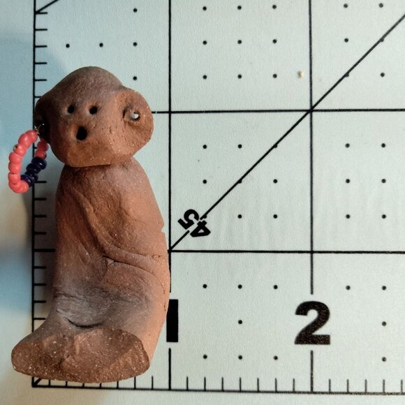 Handmade Clay Figure Beaded Earring Primitive Folk Art Unique Crafting - Picture 2 of 7